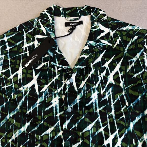 Nova Men Snap Up Savannah Shirt Mens XL Green Jungle Forest Canvas Vacay Casual - Picture 2 of 9